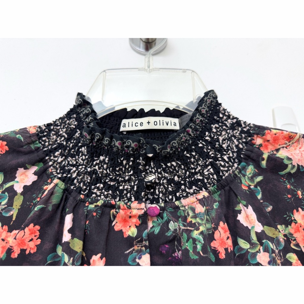 Alice + Olivia Janis Mini Dress Mock Neck Dream Castle Floral Black White 0 - Picture 4 of 16